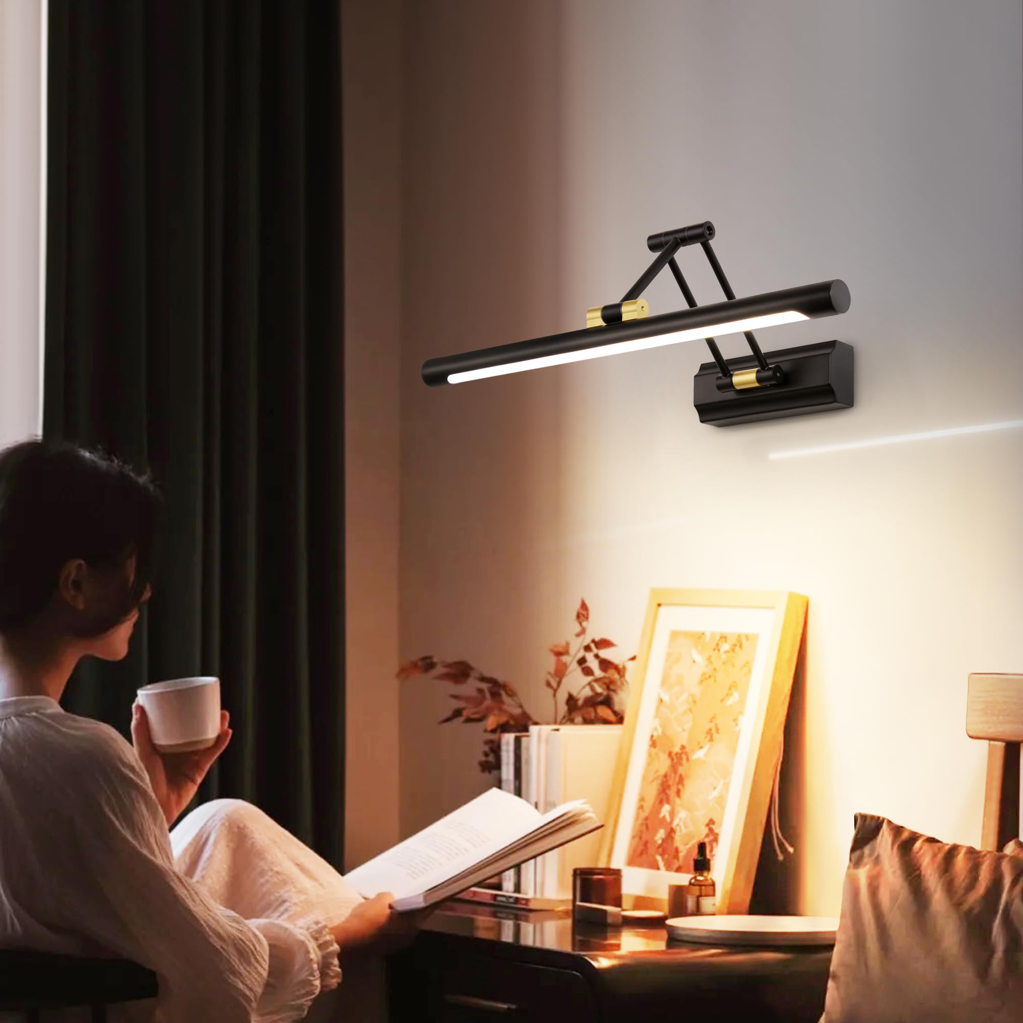8W Lampa ścienna LED na lustro łazienkowe, 43cm nowoczesne oświetlenie obrazu, oświetlenie łazienkowe, 4000K oświetlenie wewnętrzne garderoba obraz olejny make-up 270° obracana