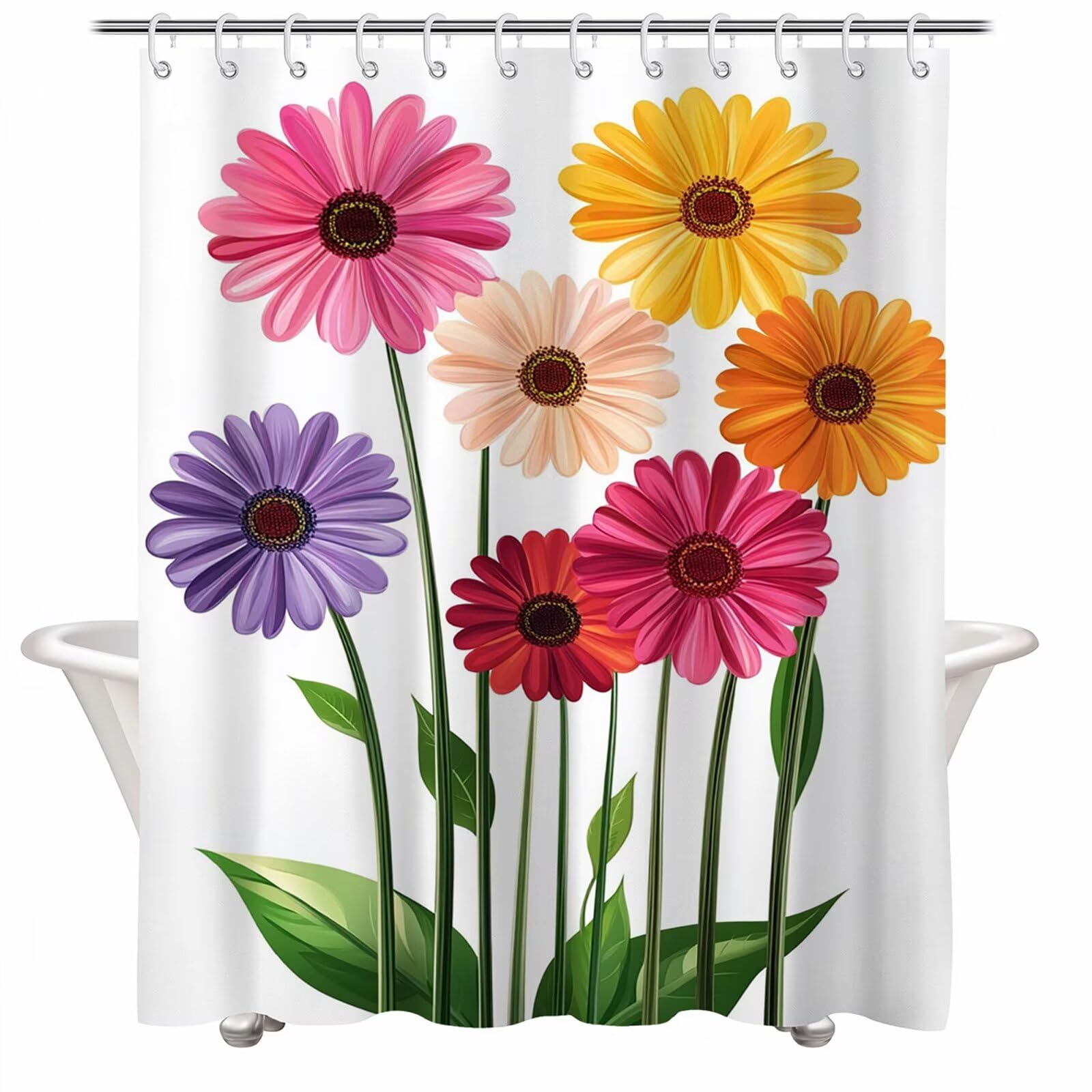 Cortina de Ducha Blanco Cortina Ducha, Antimoho, Tela Impermeable Poliéster, Shower Curtain 200x220 cm con 12 Ganchos y Dobladillo Ponderado, Shower Curtain Lavable para Baño o Bañera, Flor 3Y#167