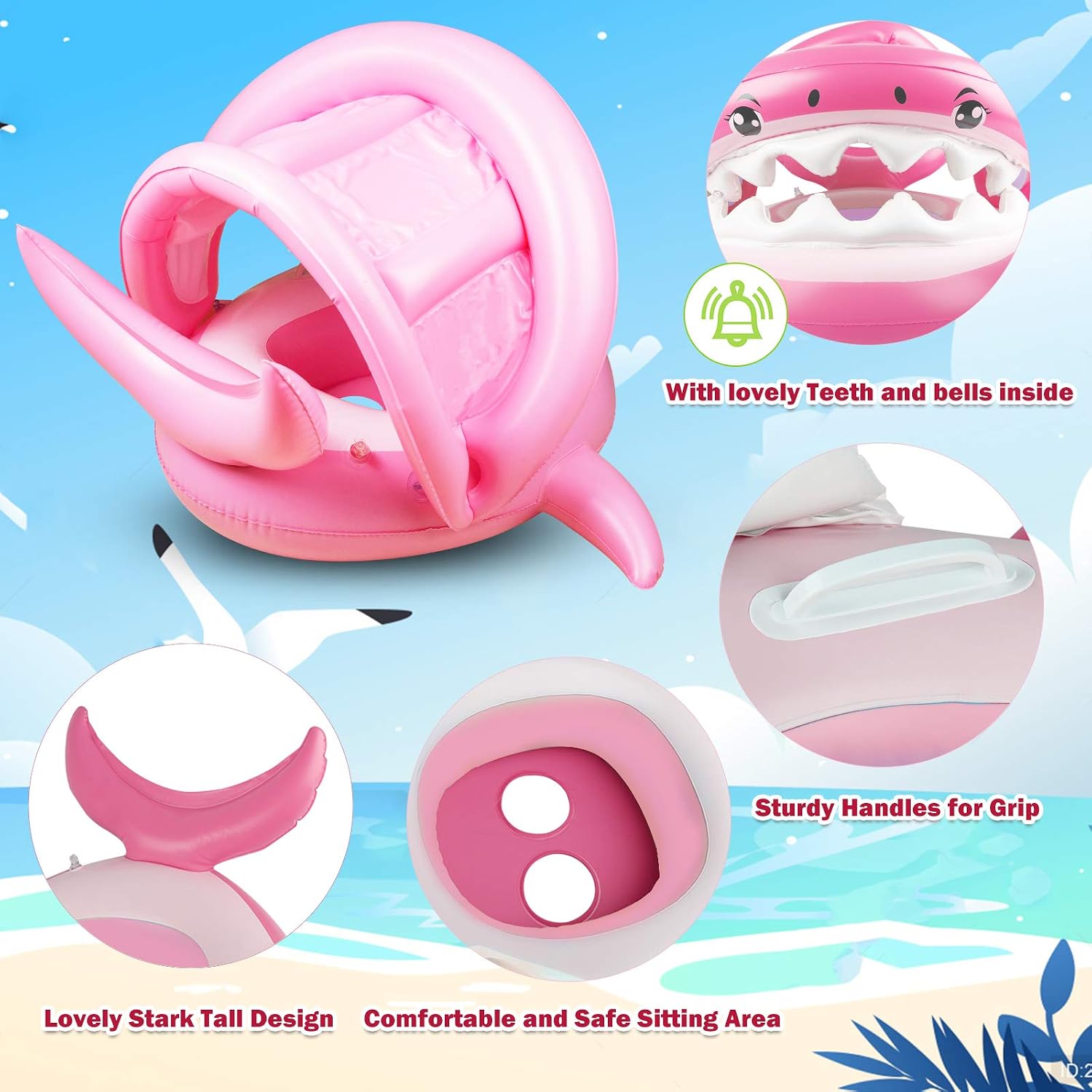 Baby Pool Float with Canopy UPF50+ Sun Protection Inflatable Baby Float Water Toys Summer Toys Baby Swim Float for Pool Aged 6-36 Months