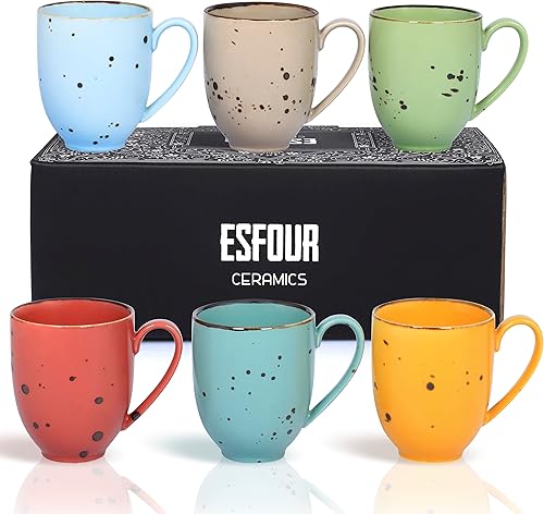 Miniatura 7 de Juego de 6 tazas de café con mango grande de 14 onzas, aptas para microondas y lavavajillas, con leche, capuchino, té, cacao, moca, hombres,