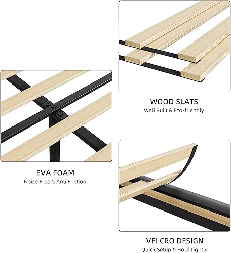 Miniatura 6 de Senfot Base de cama tamaño King con puertos de carga y estante de almacenamiento, plataforma tapizada con cabecera con respaldo alado, no necesita