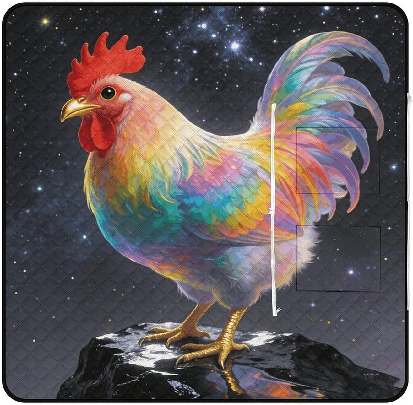 Rooster Picnic Blanket with Zipper Water Resistant Sand Free Picnic Mat Washable Foldable Easy Carry Beach Blanket for Lawn Beach Hiking Camping