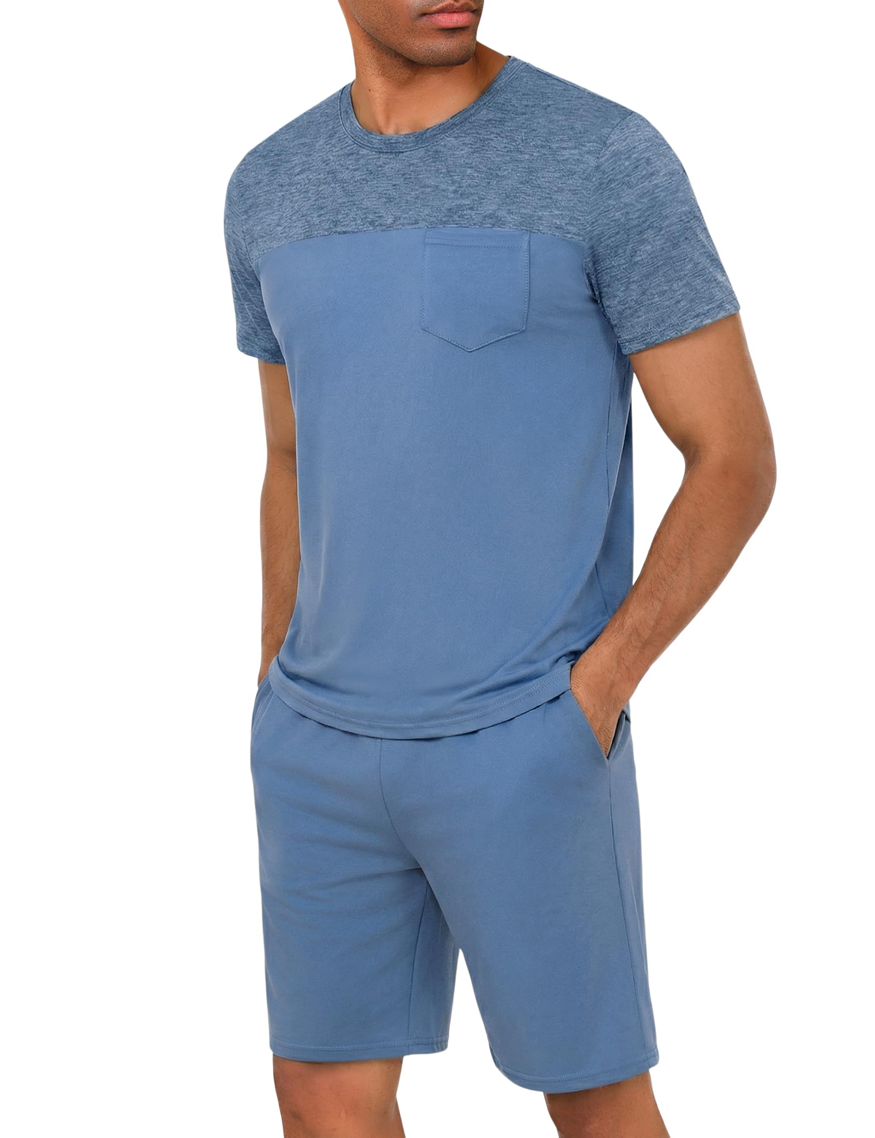 Uniexcosm Schlafanzug Herren Kurz Zweiteiliger Pyjama Set Kurzarm Nachtwäsche und Schlafshorts Sommer-Pyjama für Männer