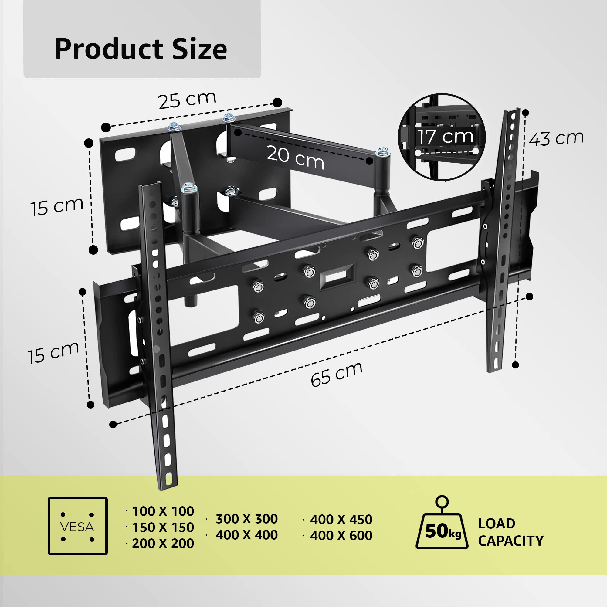 Leyf Soporte de Pared para TV Ajustable, inclinable y Giratorio - Soporte de TV para televisores y monitores Planos curvados - VESA 400x600 MAX (32''-75'')- 50kg MAX - Soporte de TV Inclinado,