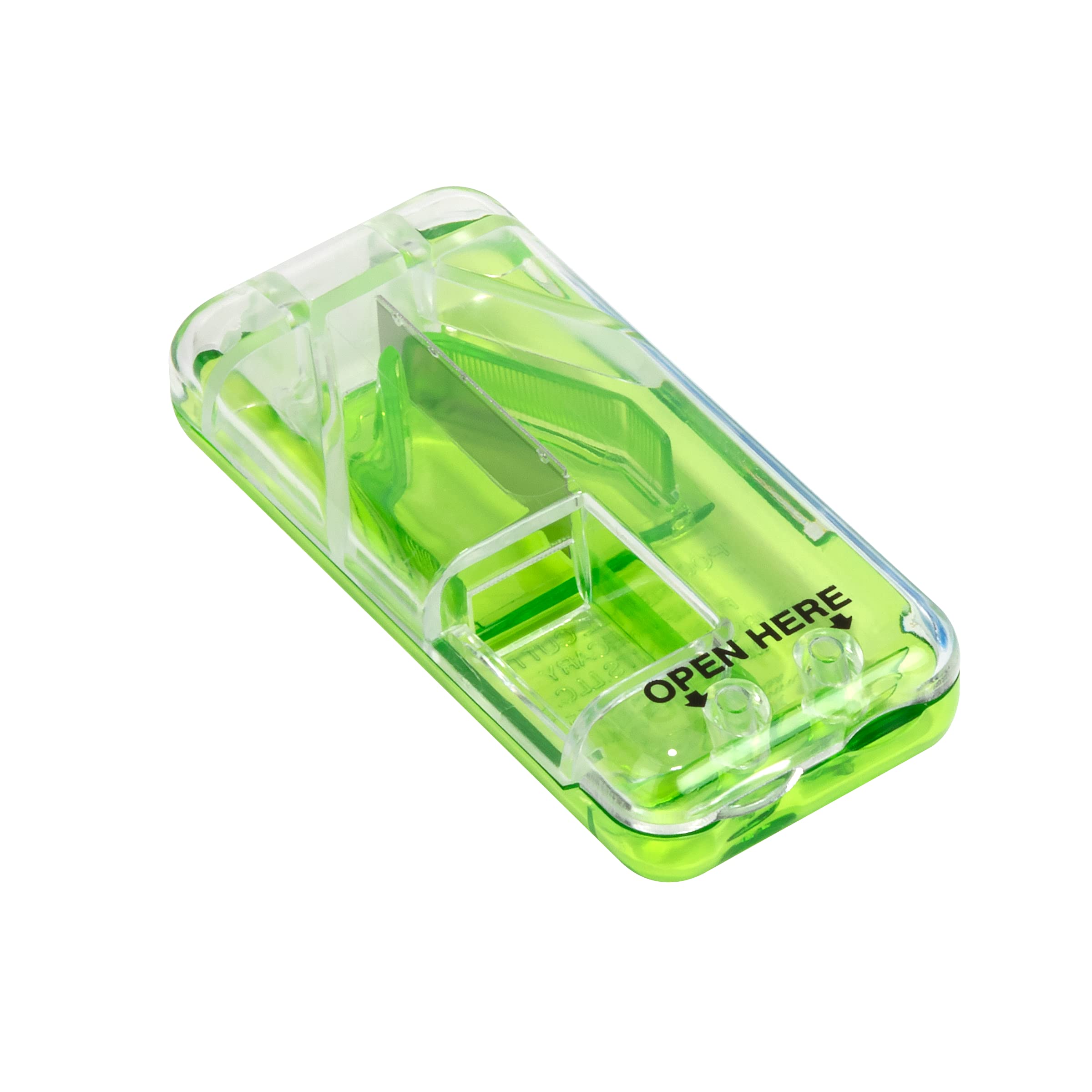 EZY DOSE Pill Cutter and Splitter with Dispenser, Cuts Pills, Vitamins, Tablets, Stainless Steel Blade, Travel Sized, Green