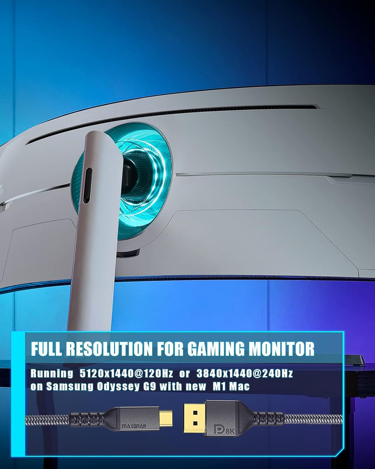 Maxonar USB C to DisplayPort Cable 8K@60Hz 4K@60Hz/144Hz/120Hz 5K@60Hz 2K@240Hz Thunderbolt 3 DisplayPort Cable HBR3 DP1.4 Adapter for Mac Studio M1 MacBook Air M2 2022 Mac mini 1.2M - Image 3