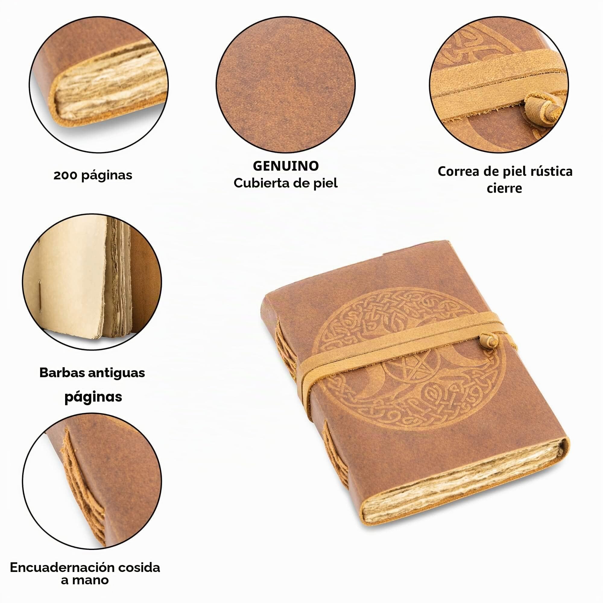 URBAN LEATHER Diario Hecho A Mano Con Diseño De Árbol De Luna Celta Con Páginas Antiguas De Borde De Cubierta Para Hombres Y Mujeres, Cuaderno De Dibujo De Recortes, Páginas En Blanco Sin Forro