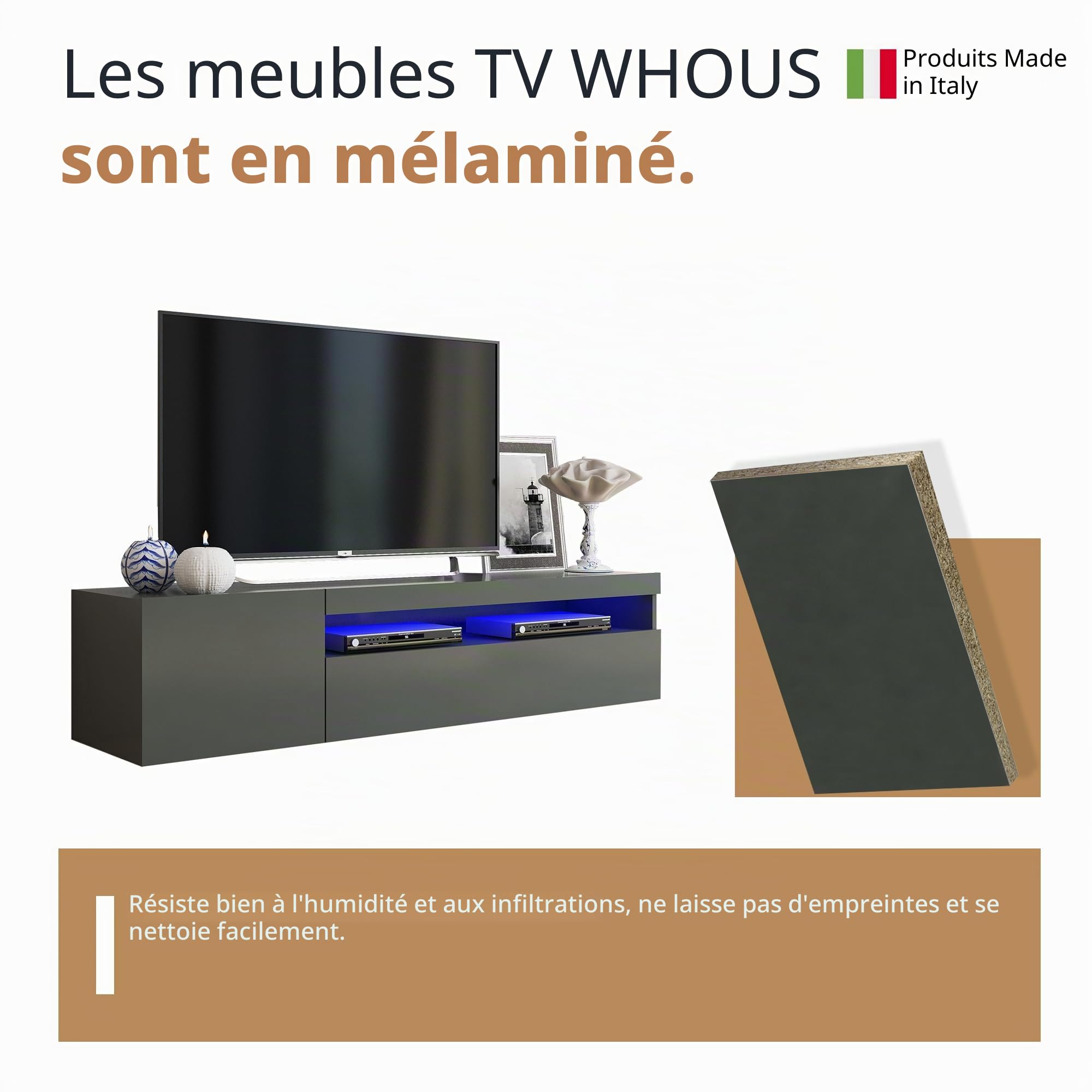 WHOUS Meuble TV, Anthracite, 150cm