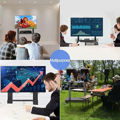 Miniatura 6 de Soporte de TV móvil, carrito de TV con ruedas ajustable en altura, soporte de suelo resistente para pantallas planas LCD LED OLED de 32 a 75