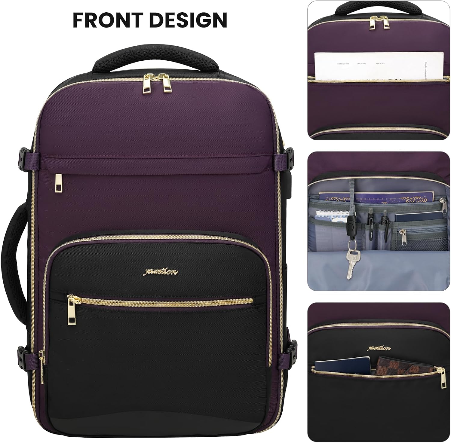 YAMTION 40L Large Travel Backpack for Women,Carry On Bookbag Luggage with 4 Packing Cubes, Airline Approved Weekender Backpacks for Personal Items fits 17 Inch Laptop