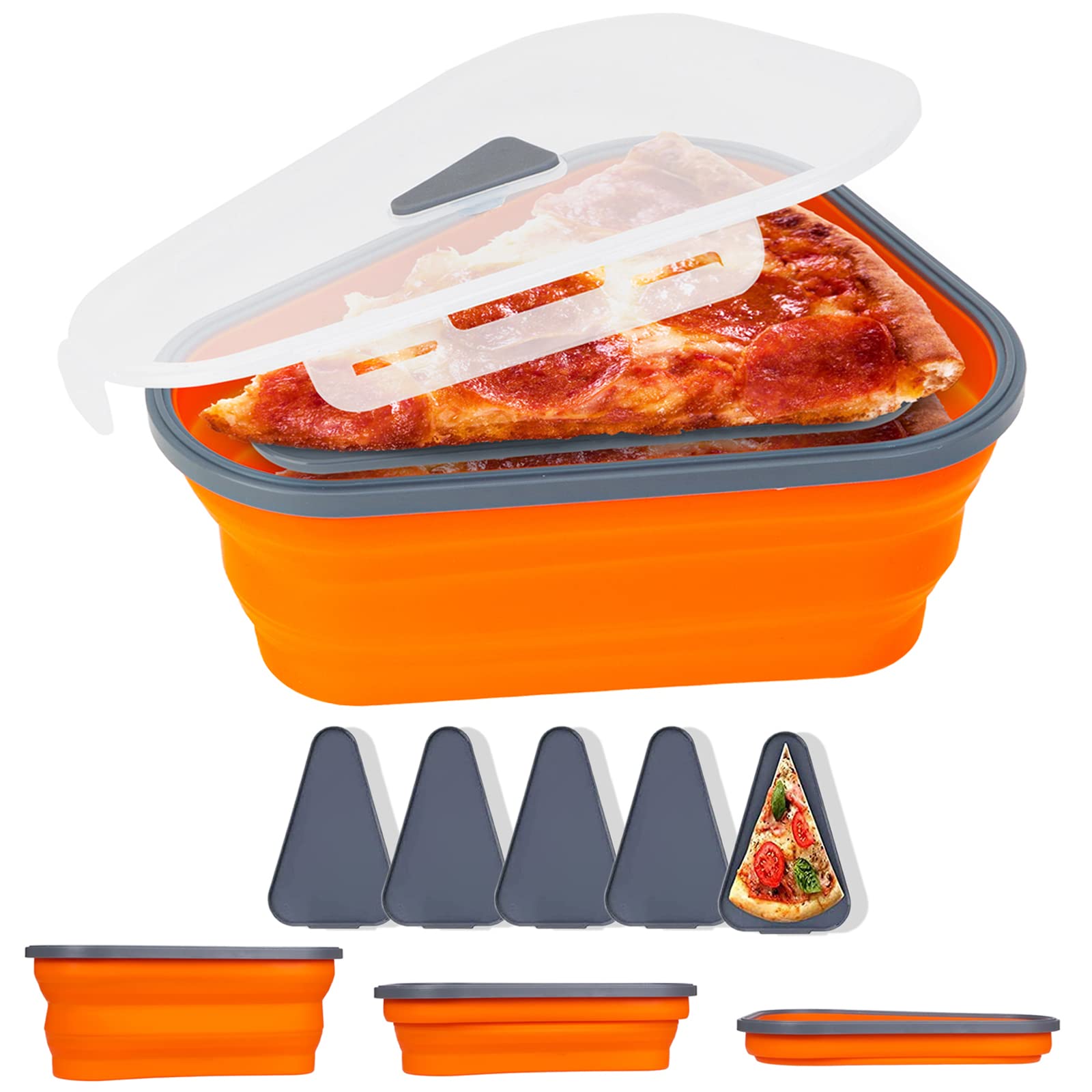 Photo 1 of Uyounglife Pizza Storage Container, Expandable Collapsible Pizza container with 5 Trays, Silicone Pizza Box Perfect for Travel Hiking Camping, Microwave and Dishwasher Safe (Orange)