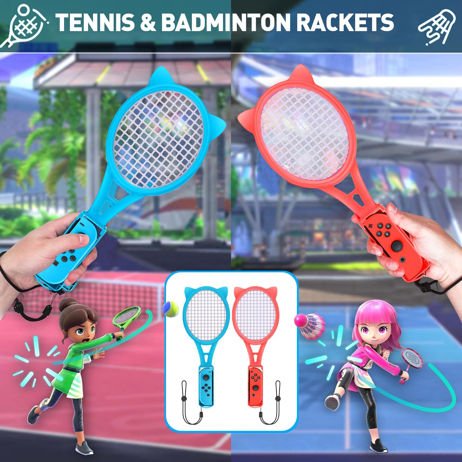 Switch Sports Accessories Bundle - 13 in 1 Family Pack with Tennis Rackets, Adjustable Golf Clubs, Chambara Swords, Soccer Leg Straps, Wrist Band, Joycon Strap, Game Case for Switch & OLED - Image 5