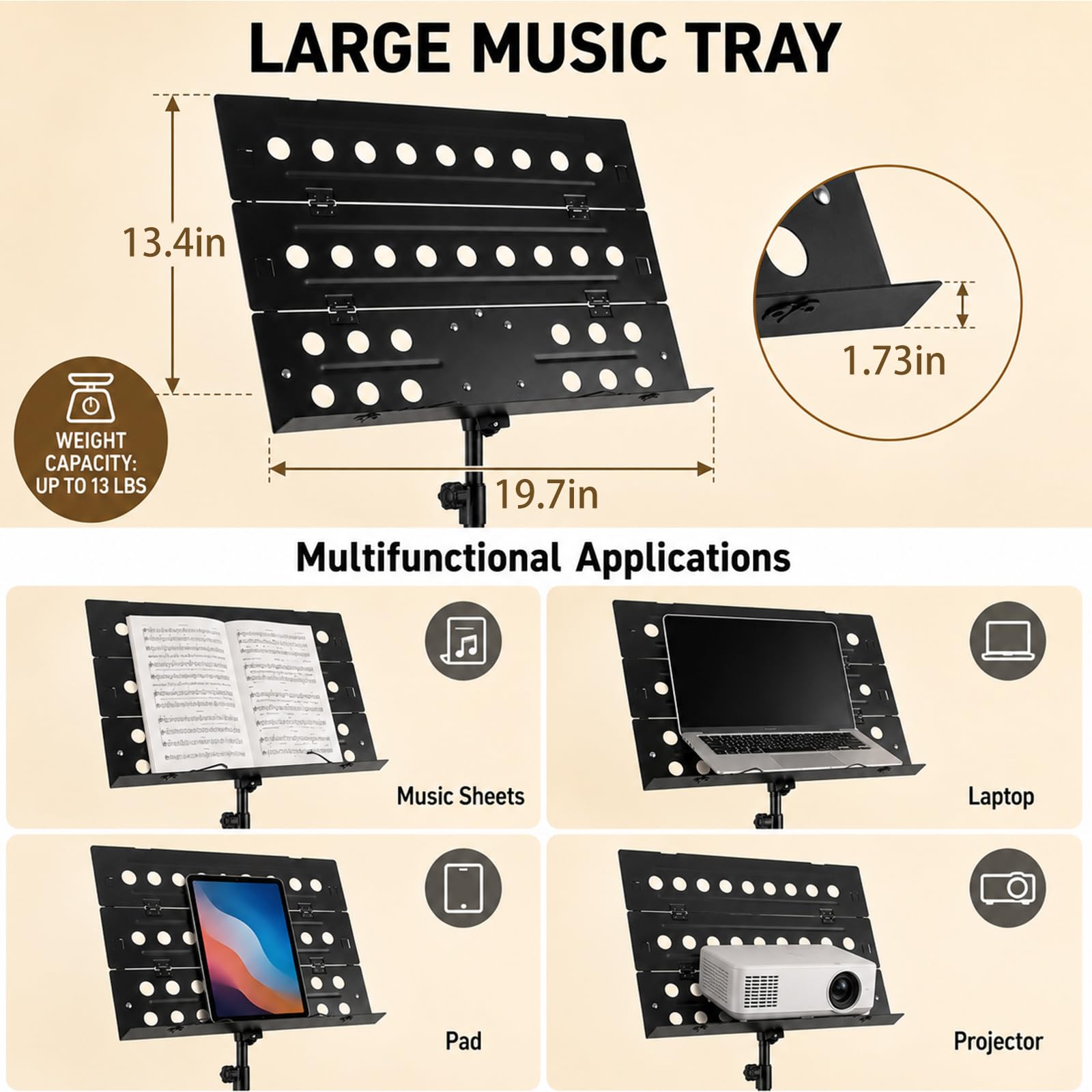 ASelected Soporte de partituras plegable portátil con bolsa de transporte, hierro negro, altura ajustable de 79-145 cm, soporte para guitarra, violín, piano, práctica de coro y ensayo de banda