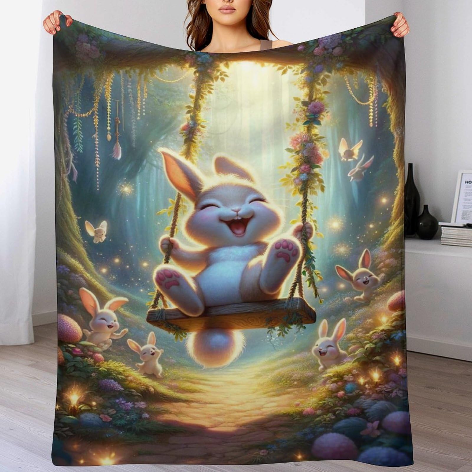 Couverture de voyage motif lapin pour rester au chaud en voiture et en vacances
