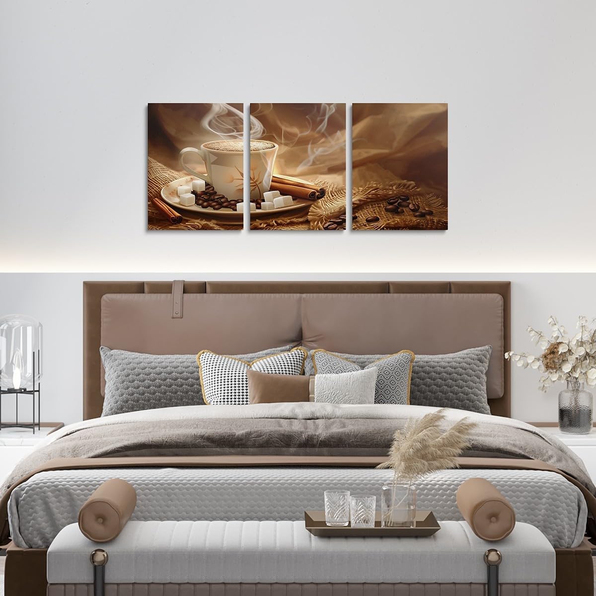 Erosebridal Brown Coffee Canvas Wall Art for Coffee Bar, Coffee and Coffee Bean Theme Painting Pictures for Kitchen office Living Room, Coffee Print On Canvas Food Posters for Home Decor
