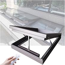 Customizable Roof Windows Skylight, Double-Glazed Egress Lighting Well Window, Aluminum Frame Electric Rain Sensor All-in-one Ventilation Window for Loft Deck Dark Room50x50cm