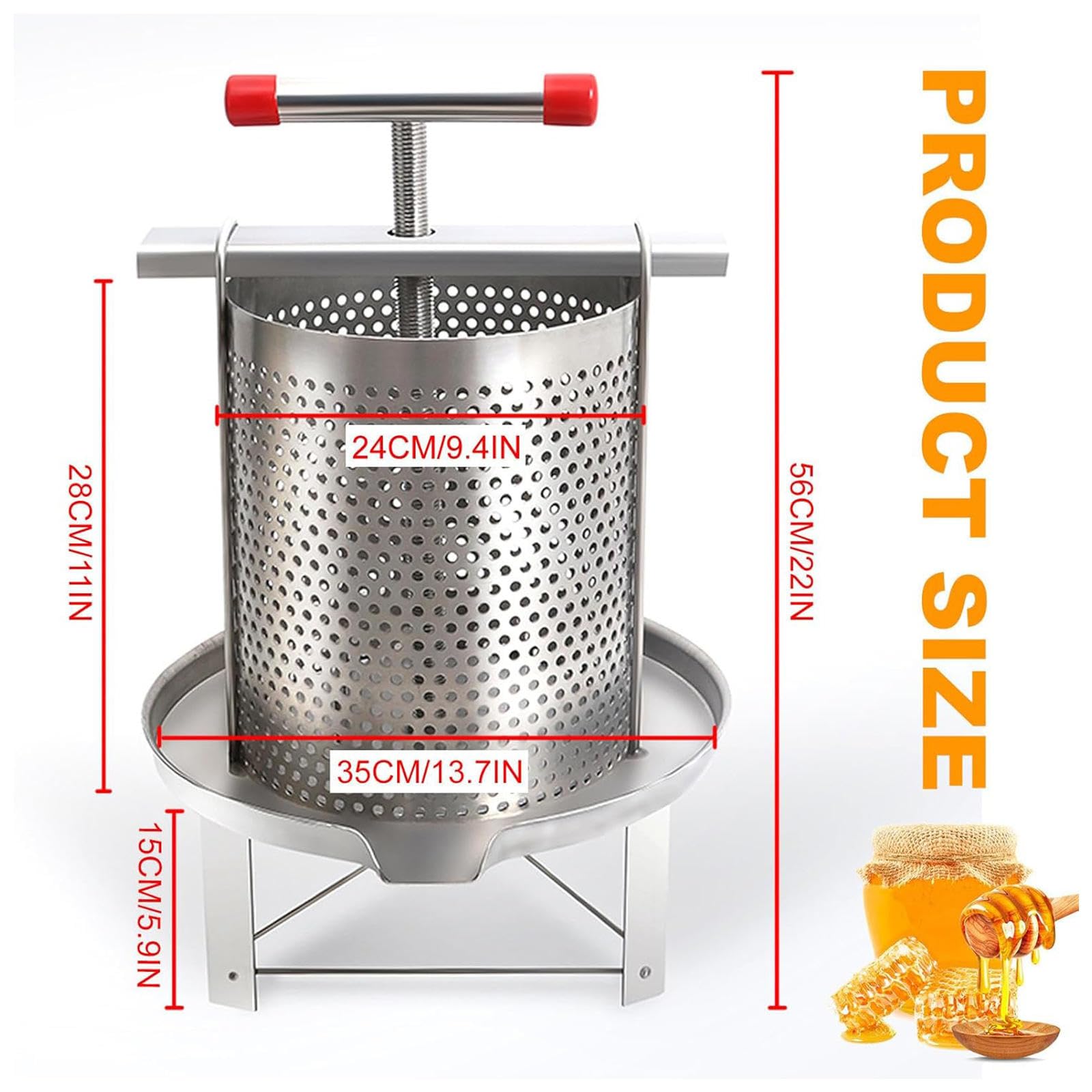 Extractor de Prensa de Miel, 12 L, Acero Inoxidable, Manual para El Hogar, Prensa de Miel, Máquina de Parafina, Prensa, Herramienta de Apicultura para Apicultura o Uso Comercial