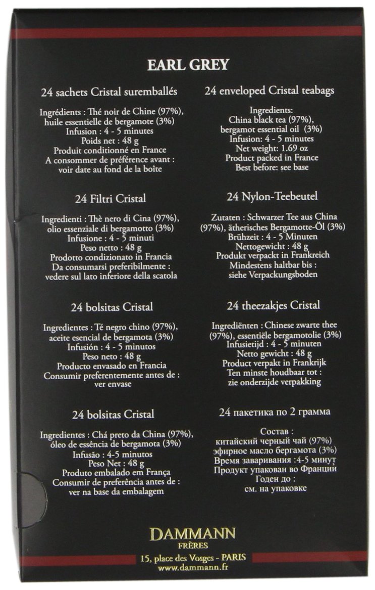 Dammann Earl Grey pojedynczo pakowane kryształowe herbatki (2 sztuki, łącznie 48 torebek herbacianych)