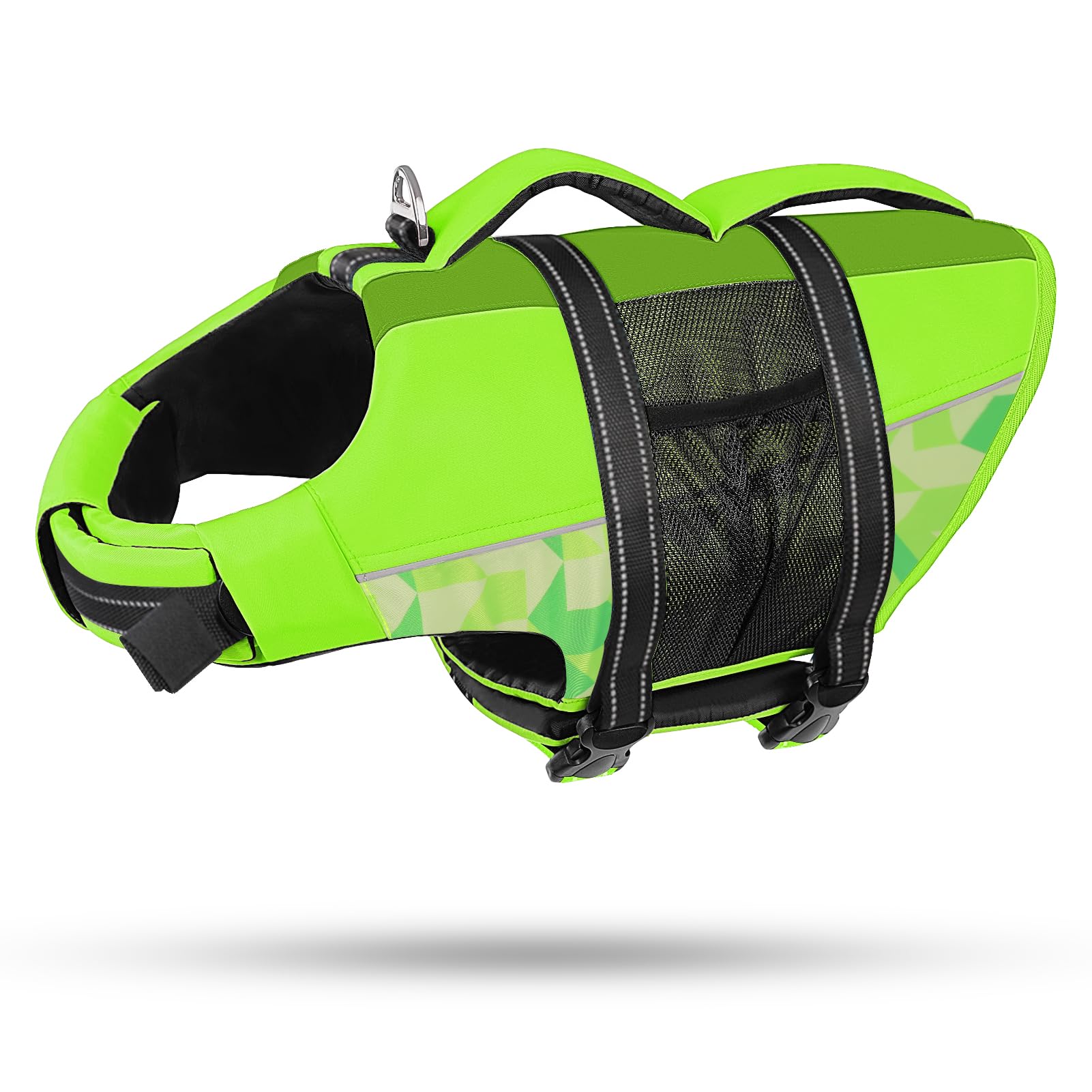 CITÉTOILE Giubbotti di Salvataggio per Cani, Regolabile Salvagente per Animali con Manico, Costume da Bagno di Sicurezza in Acqua per la Vela in Piscina Sulla Spiaggia, verde, L