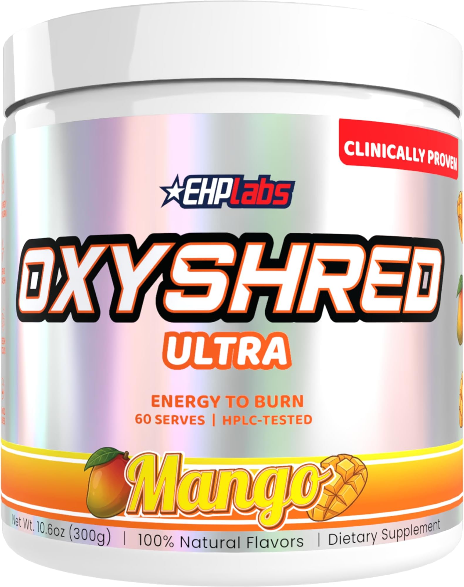 OxyShred Thermogenic Fat Burner by EHPlabs - Weight Loss Supplement, Energy Booster, Pre-Workout, Metabolism Booster, Water cut Mango 60 Servings (Mango)