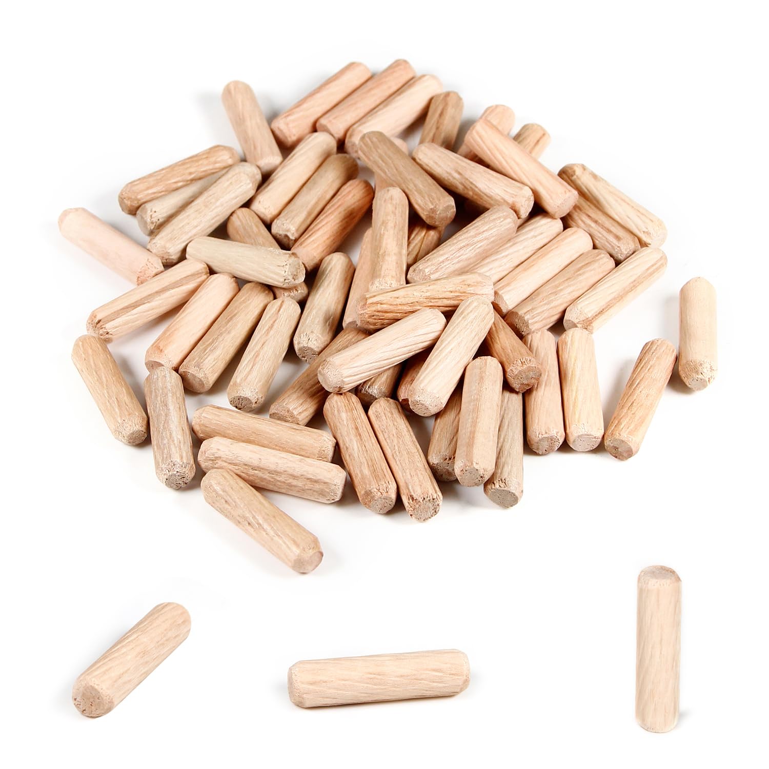 MroMax 100Pcs 8 x 30mm Wooden Dowel Pins, Approx 5/16" x 1-3/16" Wood Kiln Dried Fluted Beveled Hardwood Twill Dowel Pin for Furniture DIY Projects