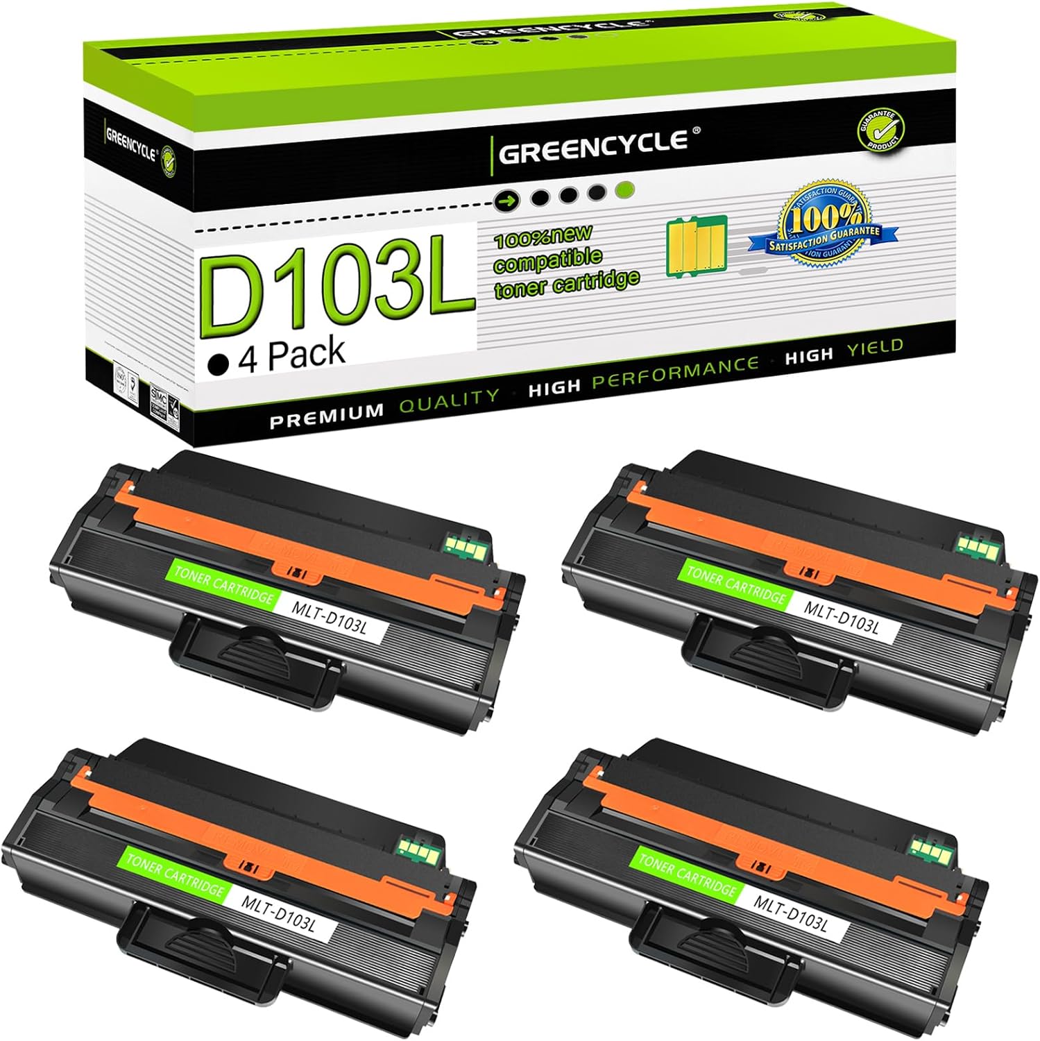 greencycle 4 Black Compatible Toner Cartridge Replacement for Samsung 103L MLT-D103L MLT D103L Work with ML-2950ND ML-2955ND ML-2955DW SCX-4701ND SCX-4728FD SCX-4729FD SCX-4729FW Printer