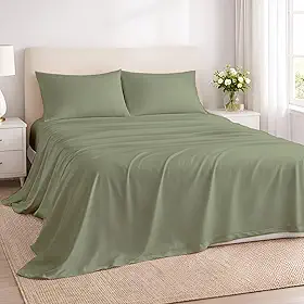Lençóis California King Size - Algodão egípcio 600 fios - Lençol com elástico profundo de 38 cm - Lençóis refrescantes - Jogo de lençol premium de 4 peças para cama king California - Sálvia lisa