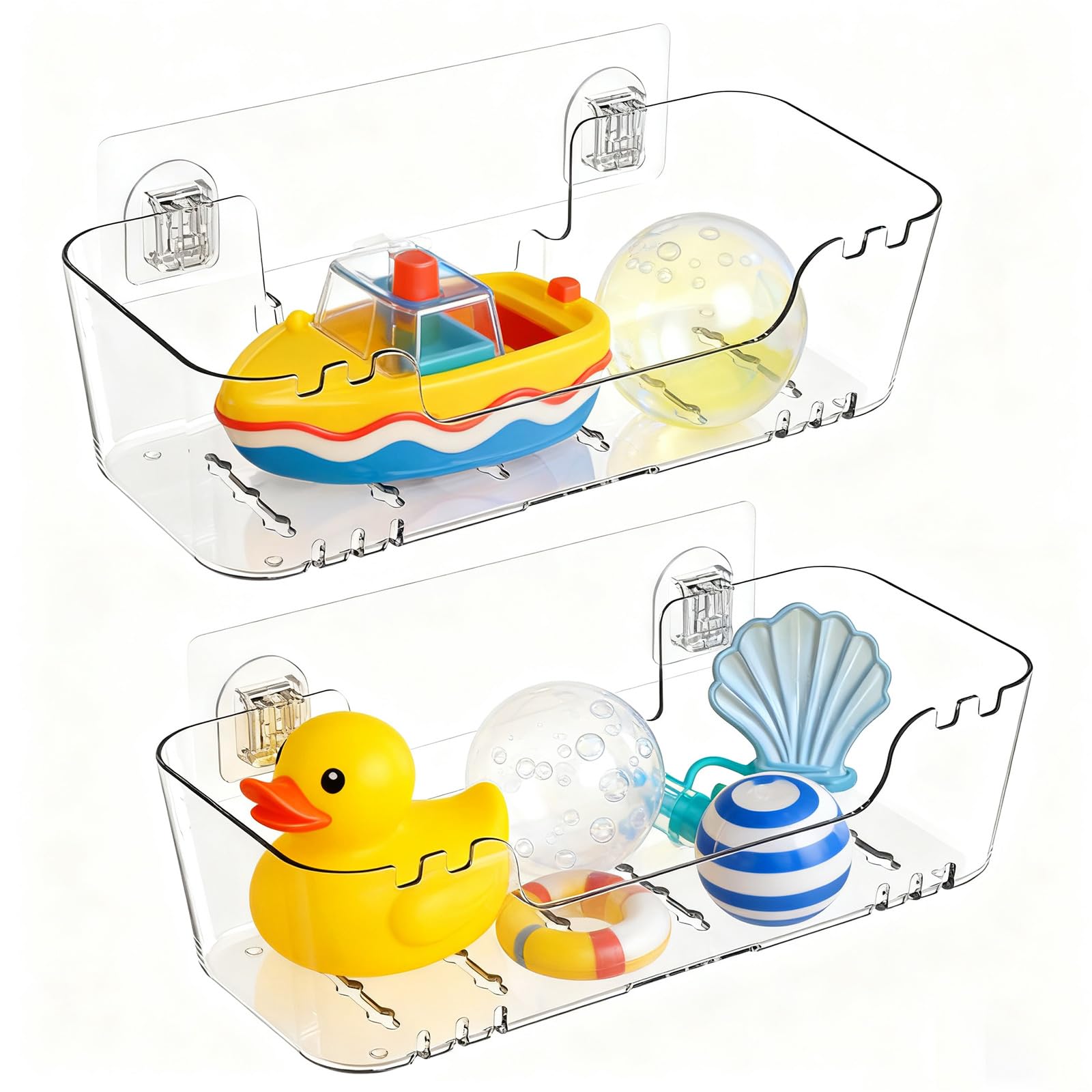 AURIVISTA 2 Pack Bath Toy Storage Holder - Large Capacity Suction Cup Shower Caddy Clear Plastic Bathtub Toy
