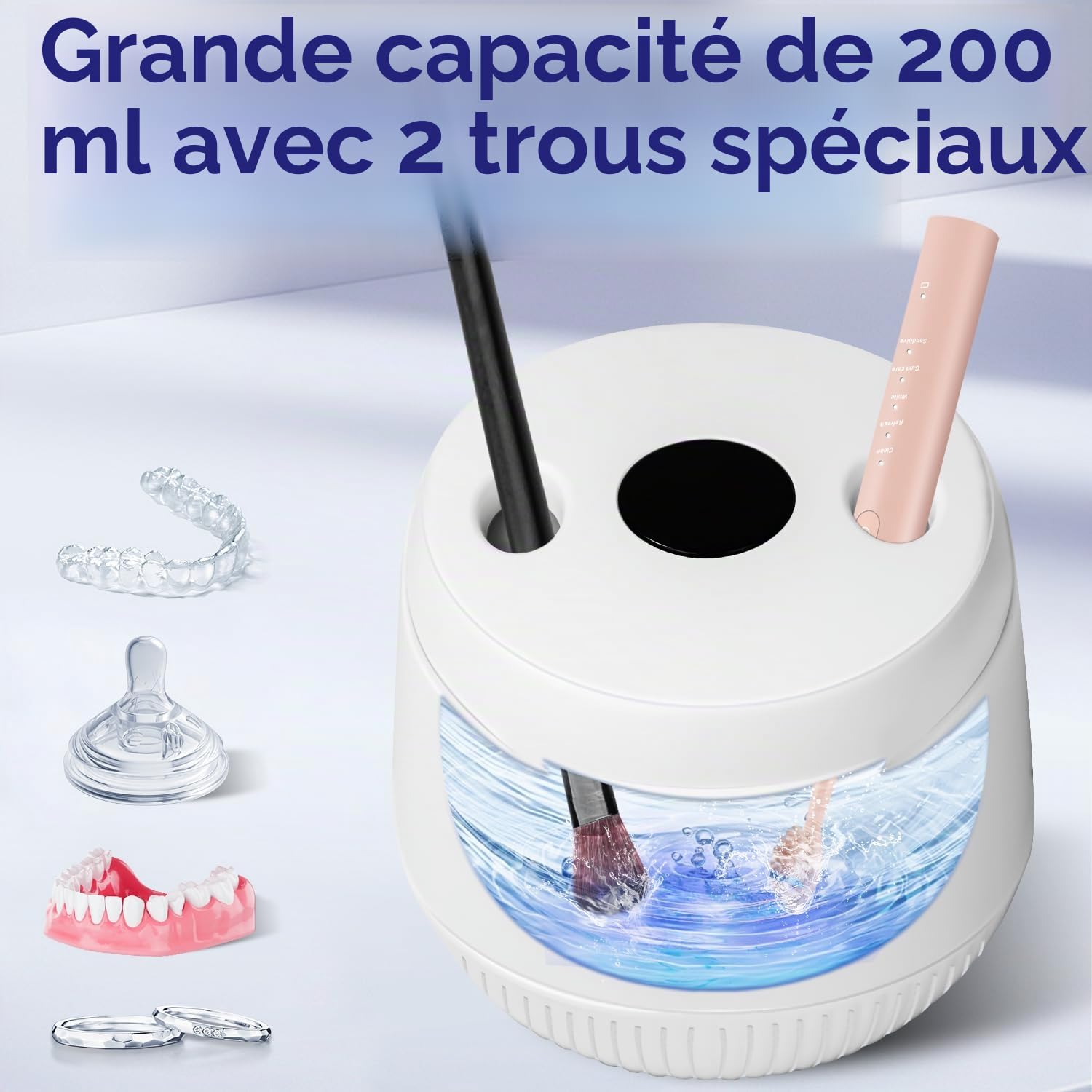 MySmile Nettoyeur de retenue à ultrasons 200ML 45 kHz avec minuterie numérique pour prothèses dentaires