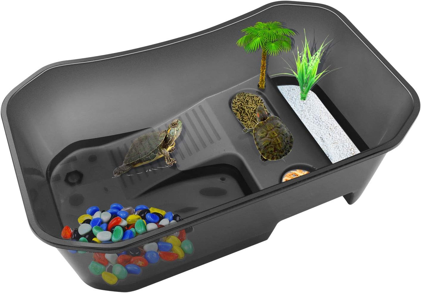 RYPET Turtle Tank Aquarium - Reptile Habitat, Turtle Habitat, Reptile Aquarium Tank for Crayfish Crab (Excluding Accessories) Black