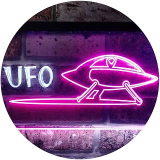 Space Ship Alien UFO Galaxy Kid Room Dual Color LED Neon Sign White & Purple 12 x 8 Inches st6s32-i0928-wp