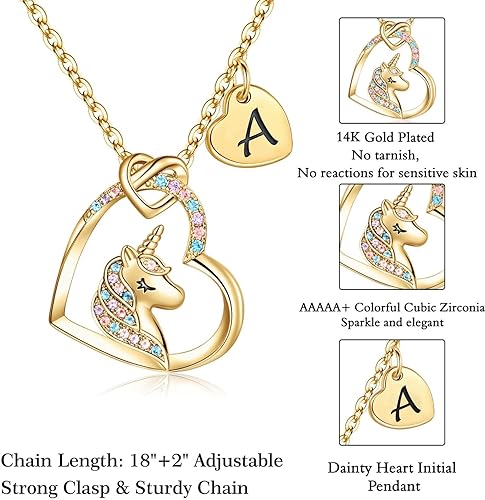 Miniatura 5 de STORUP Collar de regalo para mujer, collar de unicornio con inicial de corazón para mujer, joyería con inicial, regalos de unicornio, juguetes de
