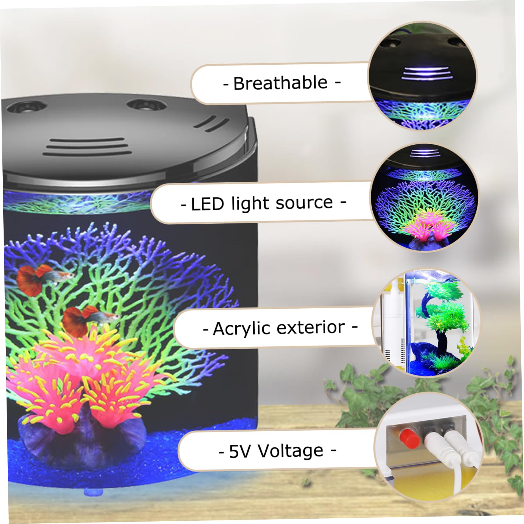 Acquario per pesci in acrilico trasparente con filtro a parete, piccolo acquario da 5 litri con luce a LED, per pesci tropicali 7, 9x5, 5x8, 3, pesce rosso portatile da tavolo, piccolo