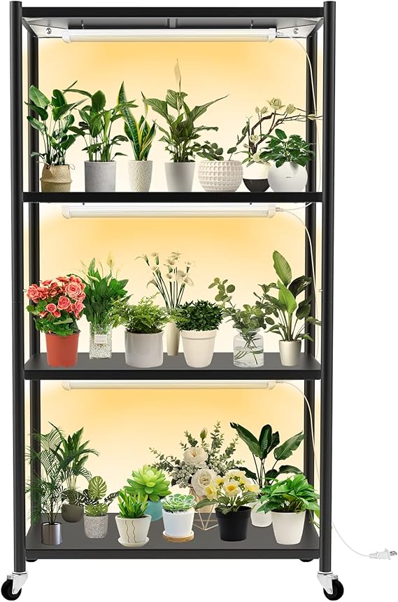 ADEBOLA Plant Shelf with Grow Lights, 4Tier Metal Plant