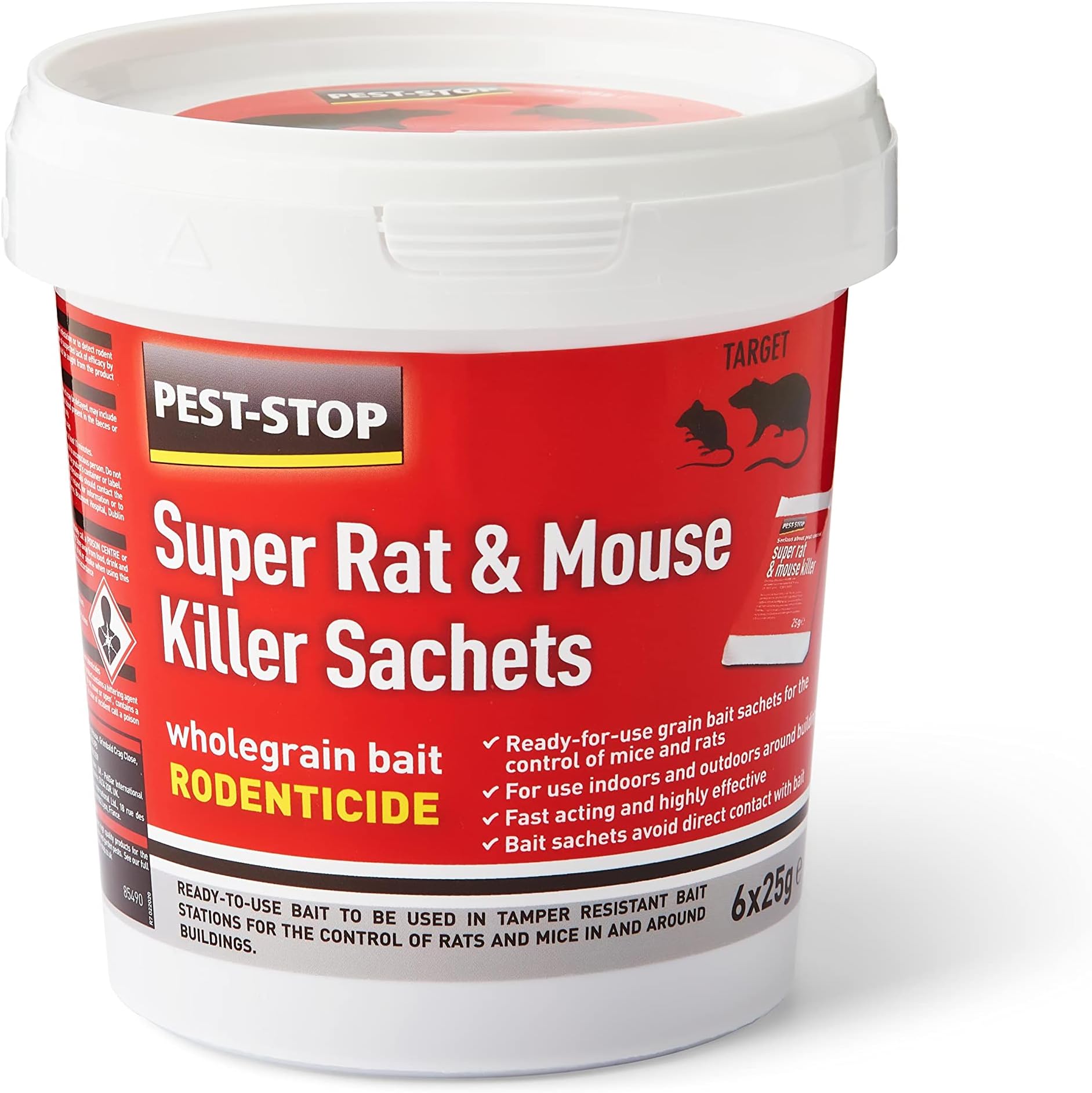 Super Rat & Mouse Control Sachets – Rodent Bait for Rats and Mice – Wholegrain with Aniseed Scent – Indoors & Outdoors – 6 x 25g Sachets