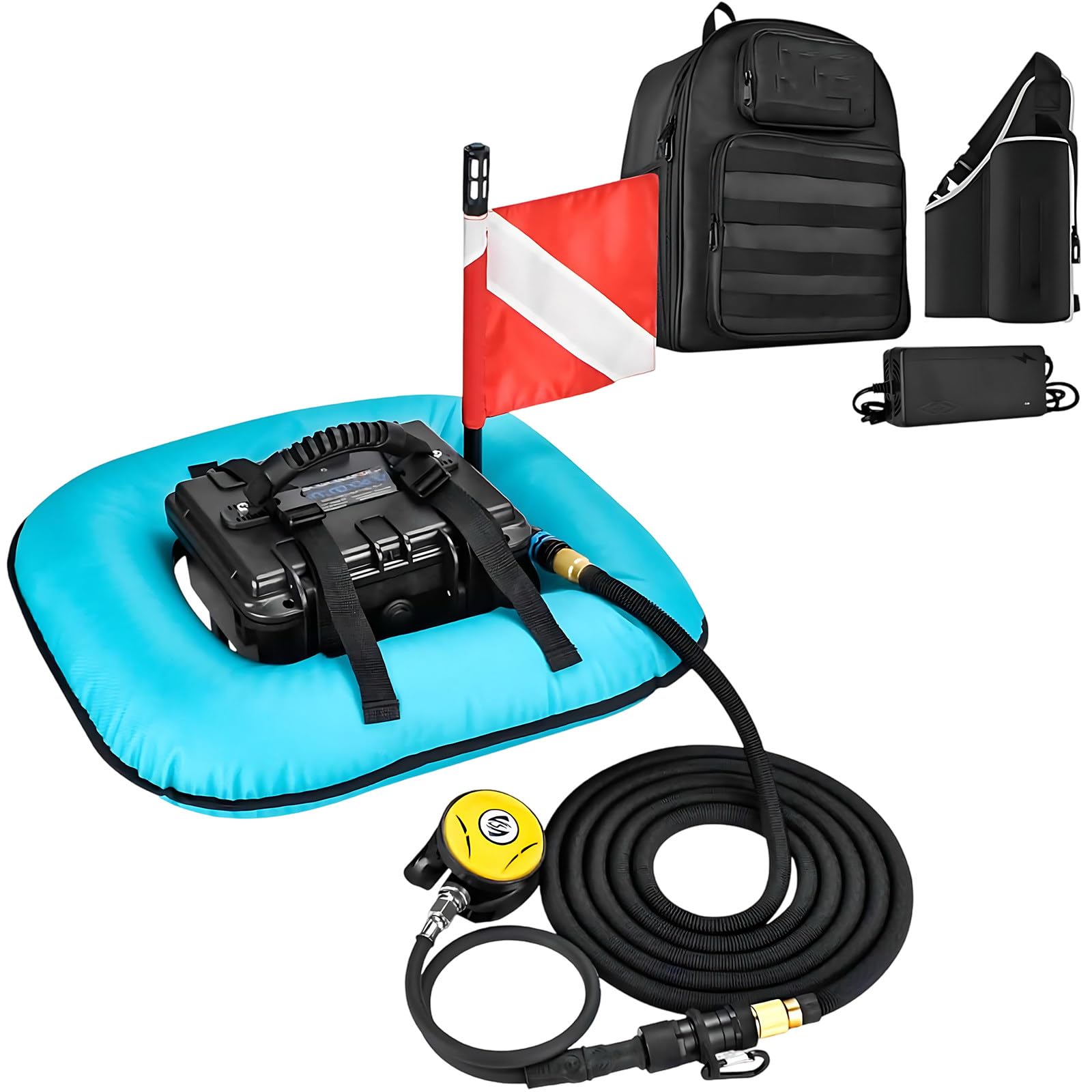 LADECNERHT Underwater Breathing System, Portable Diving Ventilator, Scuba Tank Diving System, 52L/Min Air Supply, Maximum Diving Depth 33ft, for Outdoor Diving, Fishing Operations Blue-Basic