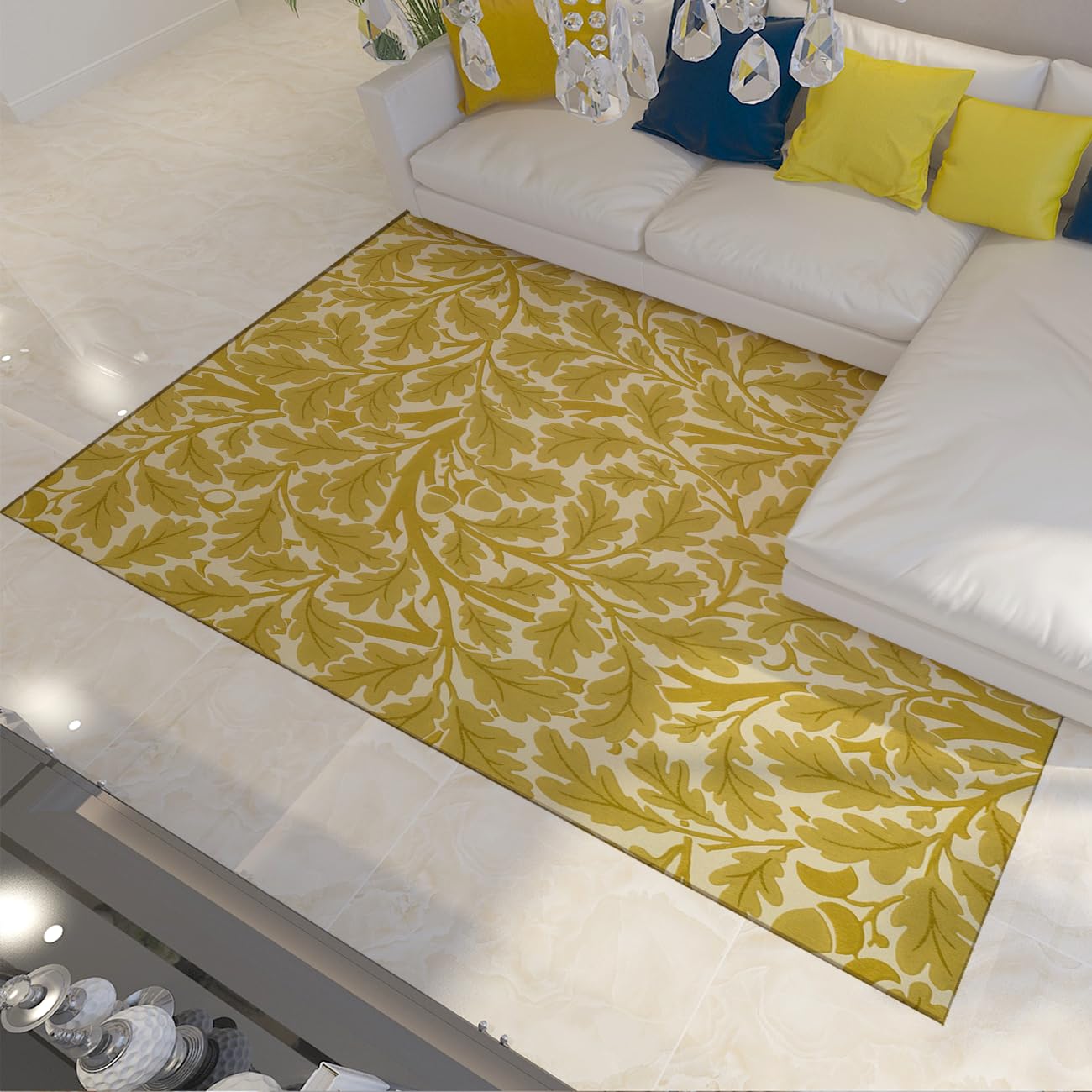 Tapis de chambre Boho jaune lavable 180x240 pour un sol botanique doux