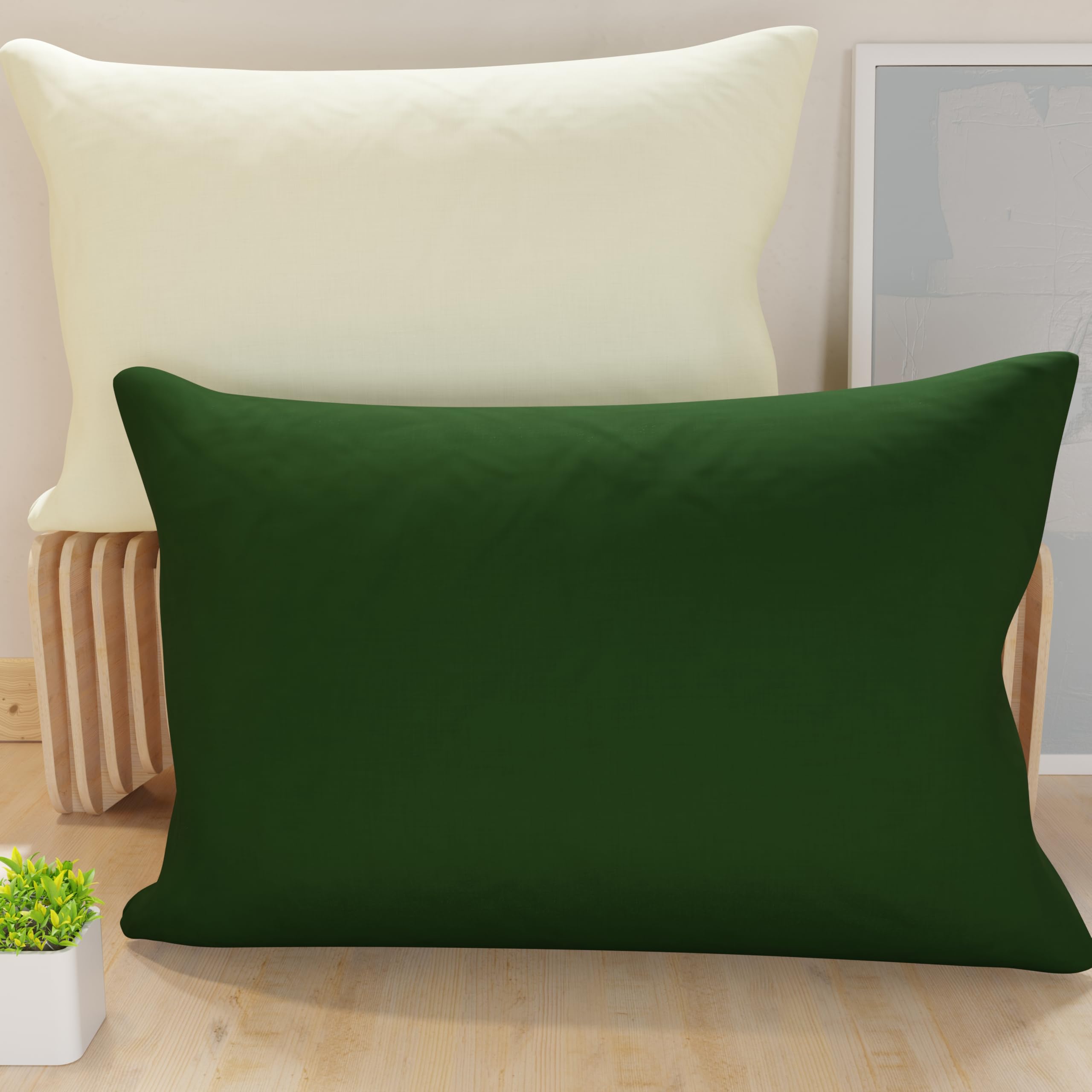 PETTI Artigiani Italiani - 2er-Set Kissenbezüge 70x40 cm aus Mikrofaser, Dekokissen-Bezüge für Schlafzimmer und Sofa, Set mit 2 Kissenhüllen, Wende-Kissenbezug Double-Face Olivgrün Creme