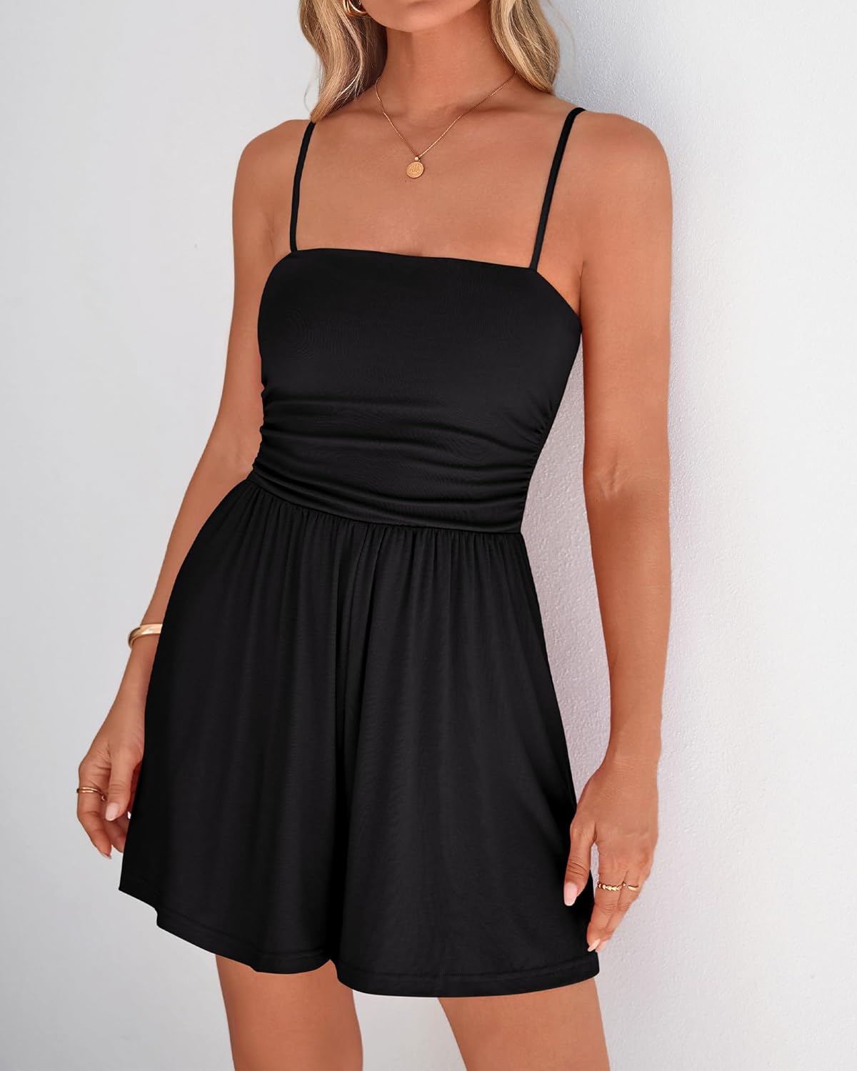 BTFBM Summer Rompers For Women 2026 Casual One Piece Spaghetti Strap Sleeveless Shorts Jumpsuit Beach Vacation Outfits - Image 2