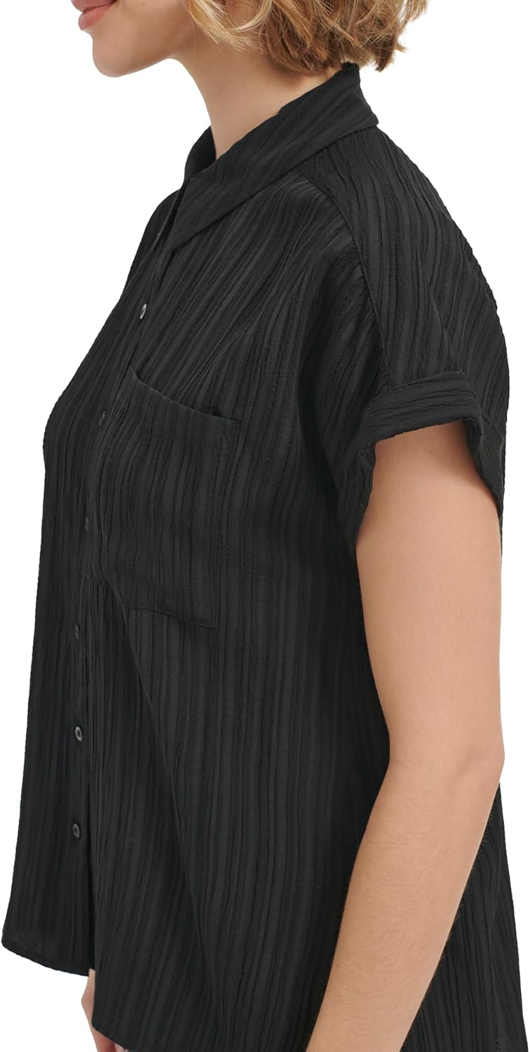 Calvin Klein Womens with Collar Button Up Short Sleeve Blouse - Image 5