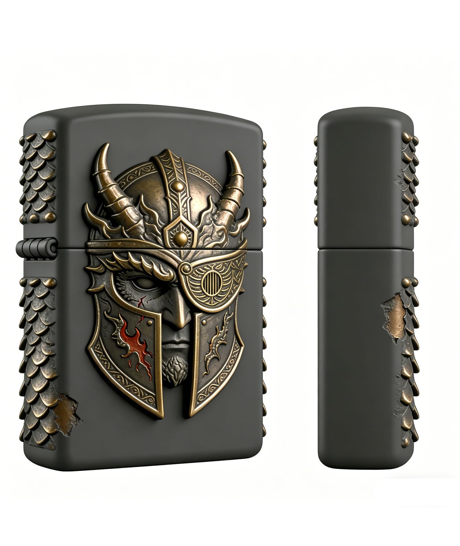 Cool Knight Carved Reusable Kerosene Lighter Vintage Soldier Helmet Wheel Grinding Petrol Lighter for Outdoor Use (B)