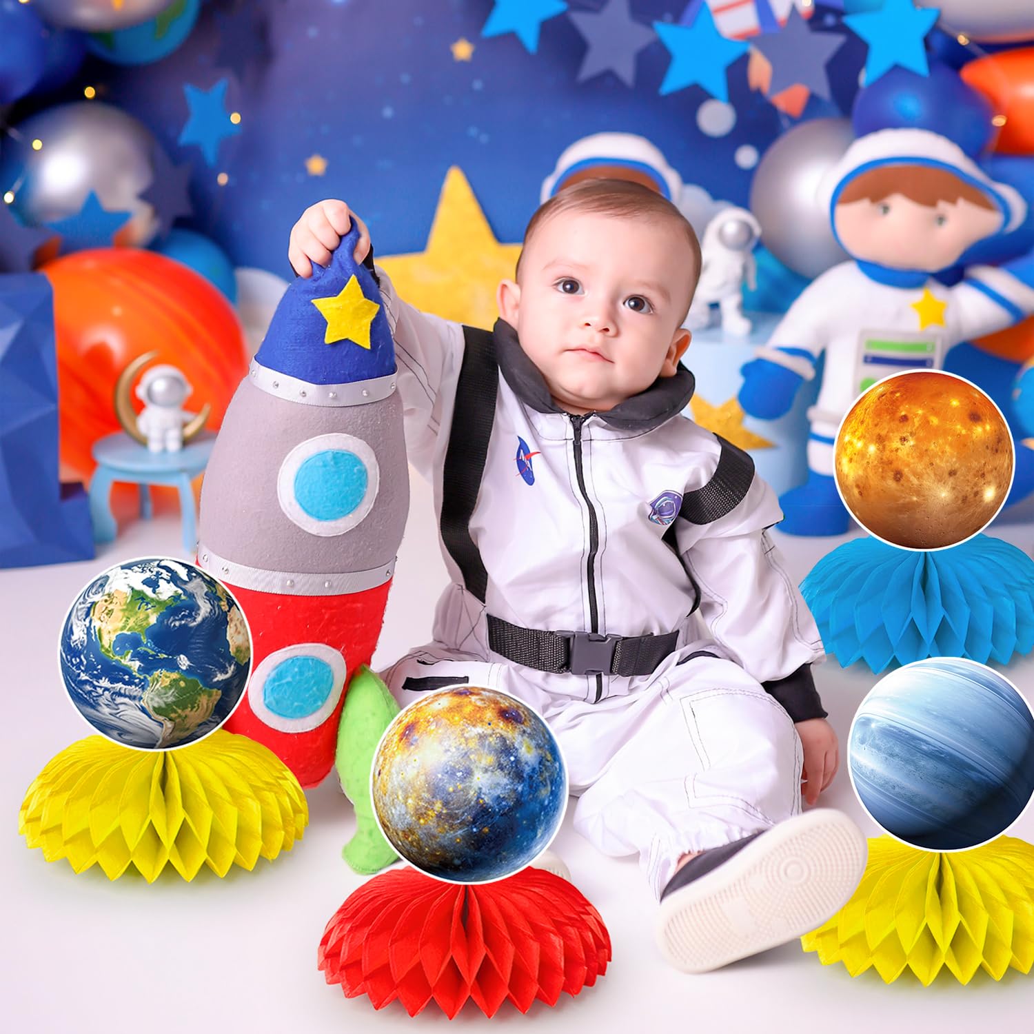Solar System Theme Honeycomb Centerpieces, 9 Pcs Solar System Honeycomb Centerpieces - Image 2