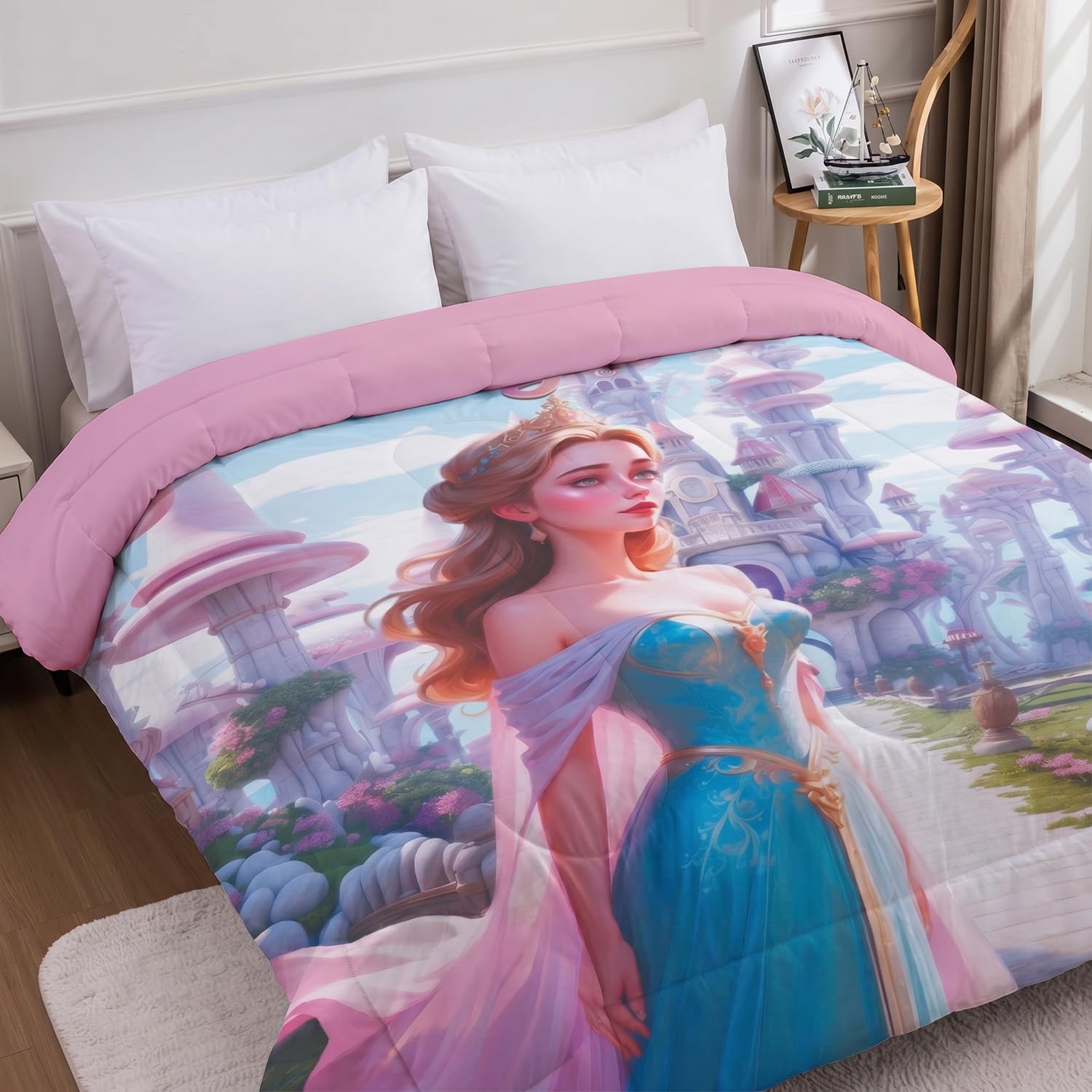 AYKA Kids Cartoon Printed Comforter for 0–15 Years, 150 GSM Soft Microfiber AC Comforter/Blanket for All Seasons, Lightweight Cozy Quilt/Duvet for Single Bed, 60x80 Inch (Princess Wonderland)-image-0