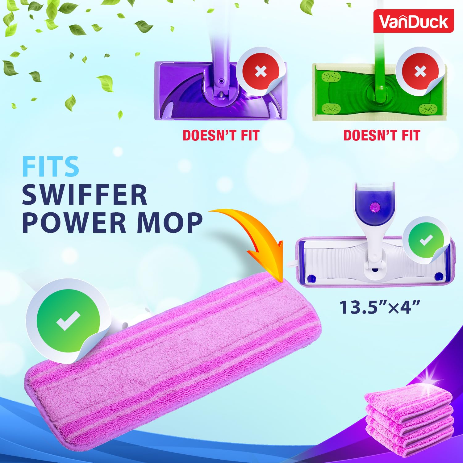 VanDuck Almohadillas reutilizables compatibles con Swiffer Power Mop (paquete de 6) – Recambio de mopa de microfibra para PowerMop – Recambios de almohadilla multisuperficie para mopa de pulverización