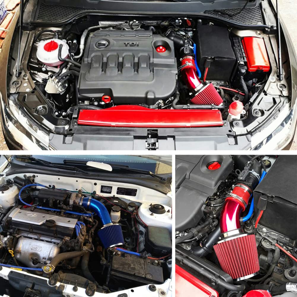 Tubo di aspirazione dell'aria fredda, 76 mm universale compatibile con il filtro turbo di aspirazione dell'aria fredda dell'auto Filtro dell'aria in alluminio di flusso di induzione
