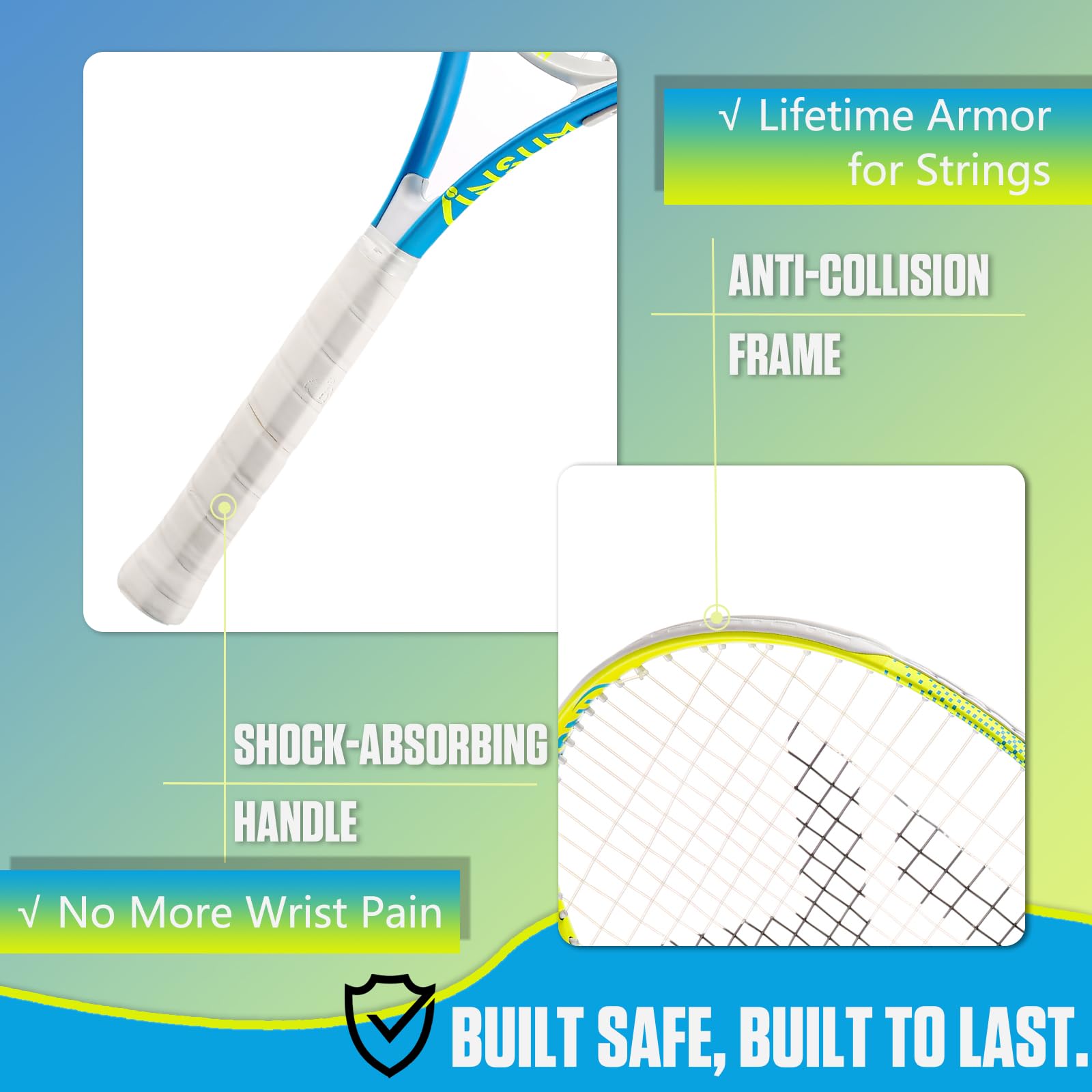 INSUM 25 inch Kids Tennis Racket for Aged 10~12 Beginner, Multi-Color & Size Youth Tennis Racket Come with Shoulder Cover Bag for Carry