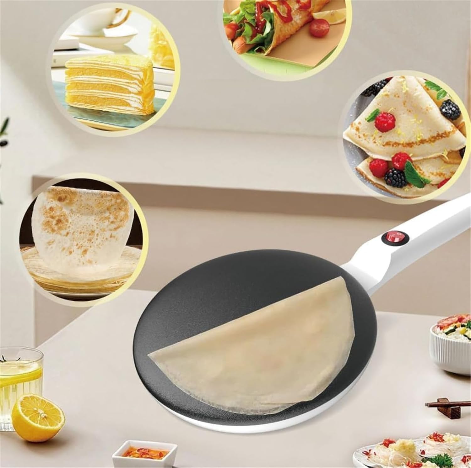 Instant 8" Electric Crepe Maker Quick Heat, Nonstick Portable Crepe Pan with Automatic Temperature Control, Easy Clean Griddle, Home Breakfast Cooking Essential (Pink)
