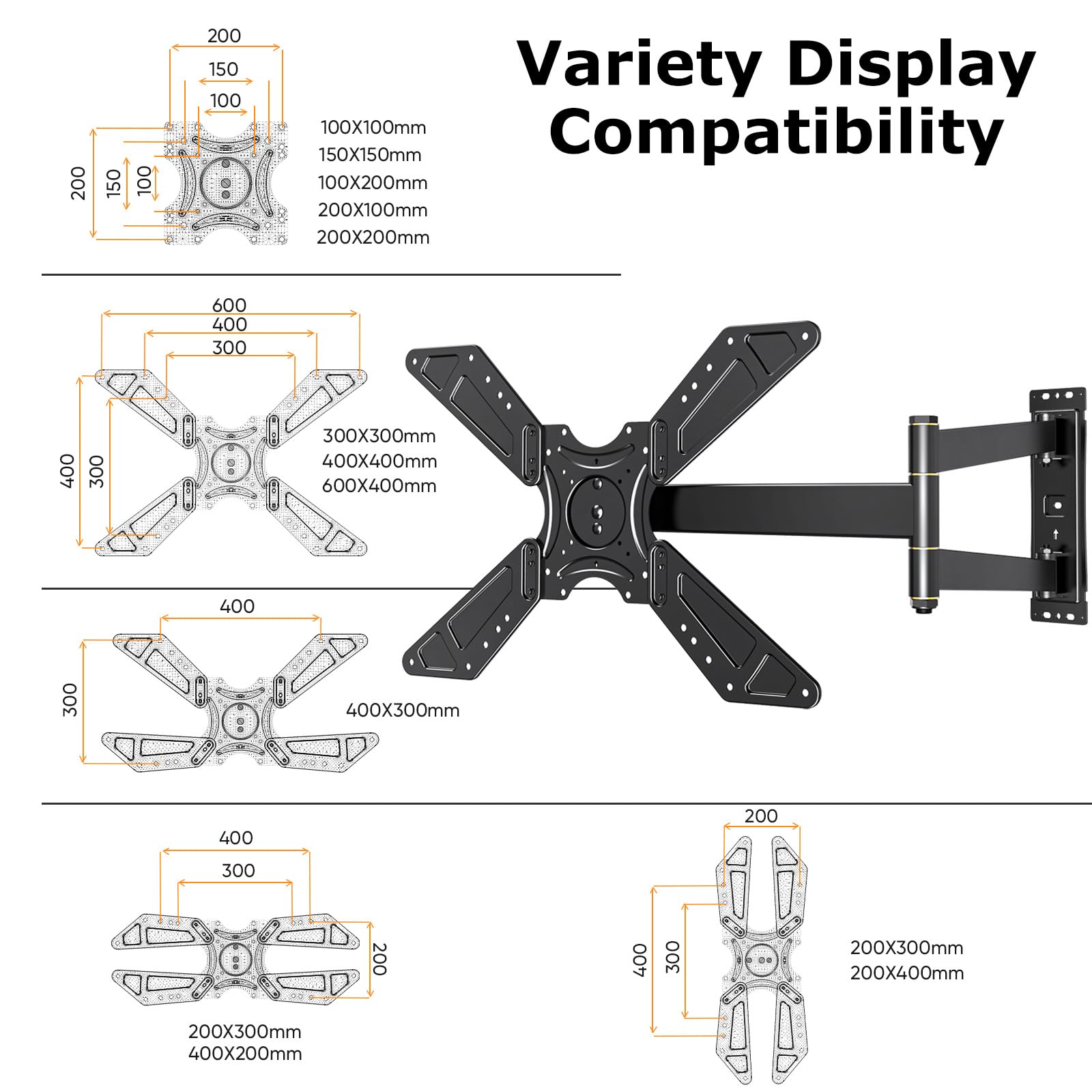 Soporte de Pared Articulado para TV de 32 a 75 Pulgadas, hasta 60 kg | Rotatorio 90°, Brazo Extensible de 838 mm, Soporte TV Pared con Inclinable y Giratorio, Montaje en Esquina, VESA 600x400 mm