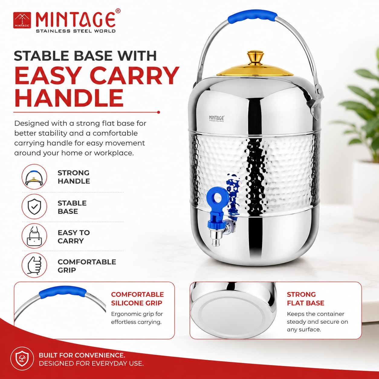 Mintage Water Container Stainless Steel Pot 13 Liters | Durable | Sleek Modern Kitchen Storage | Home Essential Design | Elegant Utility Dispenser 4