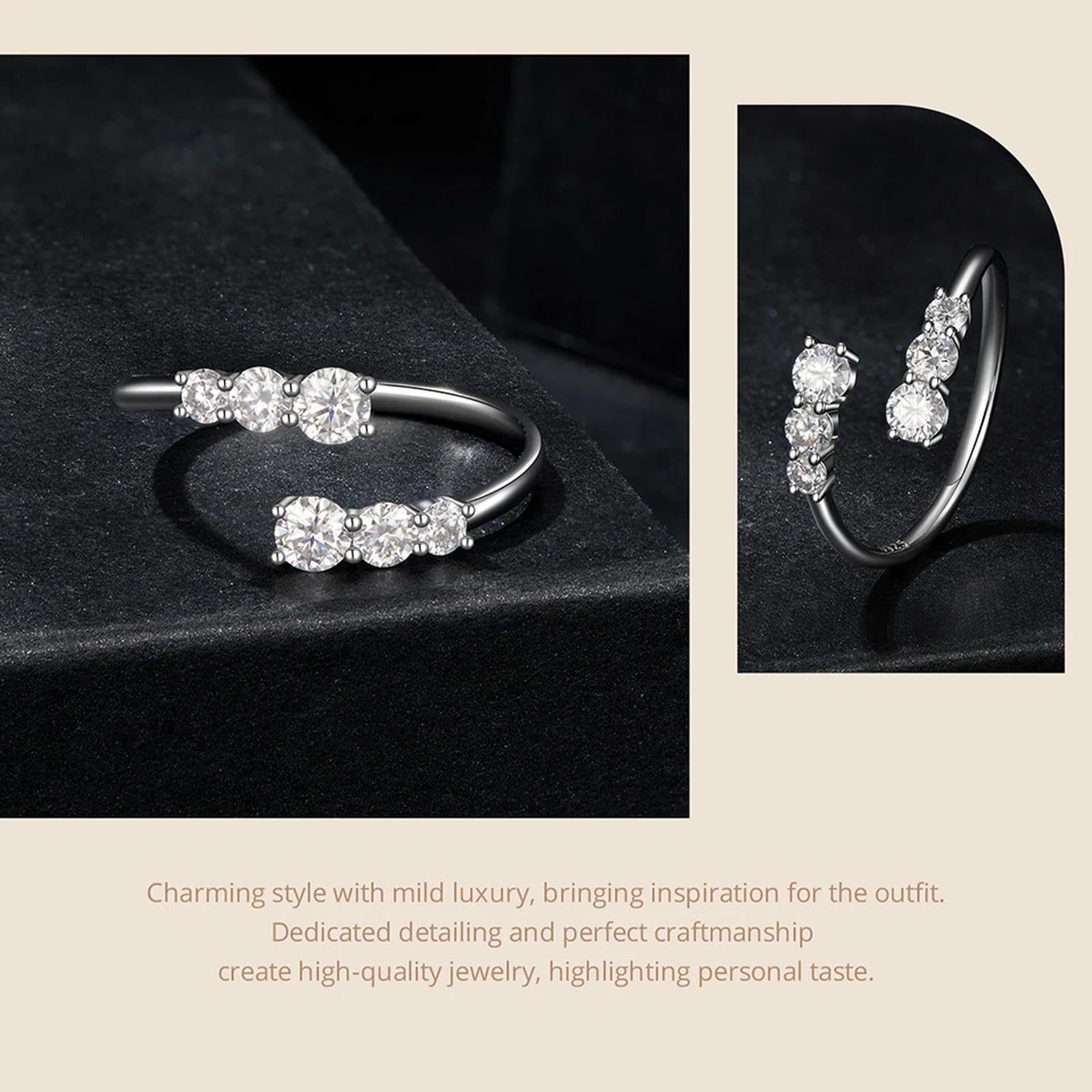 Anillo Ajustable De Moissanita En Oro Blanco, Plata De Ley 925, Exquisito Anillo Abierto Para Mujer, Joyería De Compromiso, Regalo.